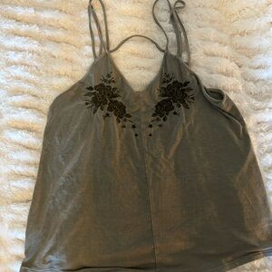 American Eagle flowy, green tank top with flower appliqué - size M